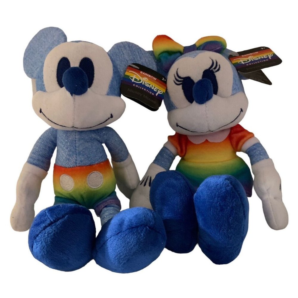 Disney Rainbow Collection Mickey Mouse and Minnie Plush Pride 8 Inch NEW